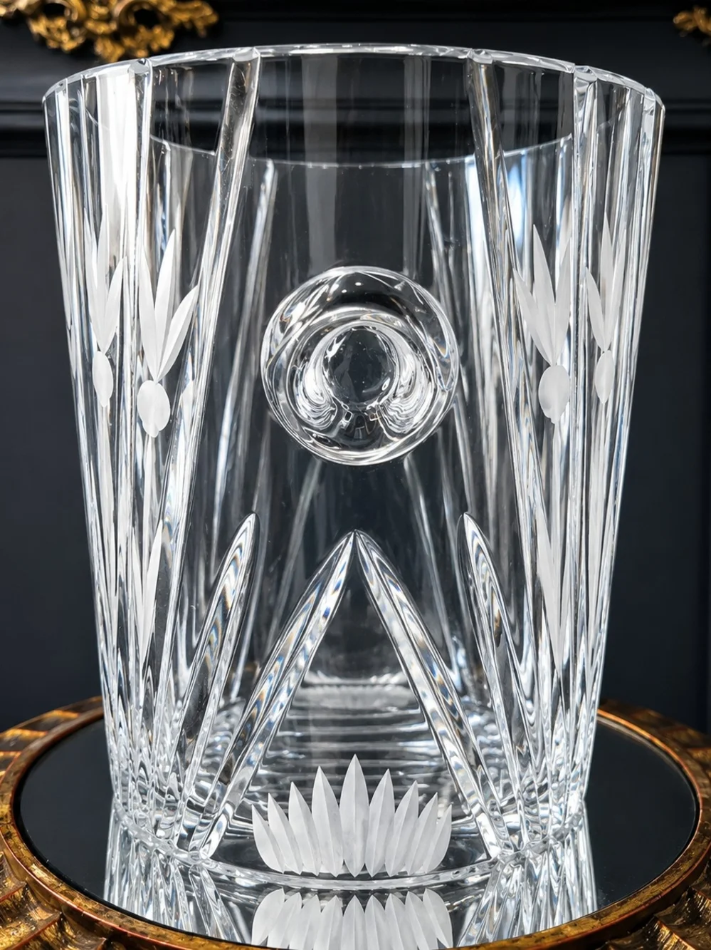 Block of POLAND Solid Lead Crystal With Tulip Etching ICE BUCKET/ VASE